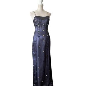 Papell Boutique Evening Flower Bead Embroidered Maxi Dress Size 12 Y2K Fairycore